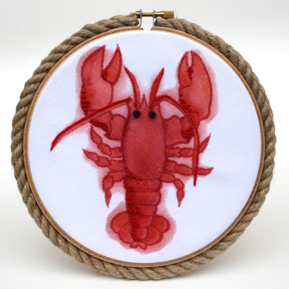 Nautical Wall Decor Coastal Decor Red Lobster Hoop Art