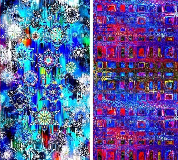 Artist Made Quilting Fabric By The Yard 2 Large Panels Royal Blue Stars Sky Celestial Kaleidoscope