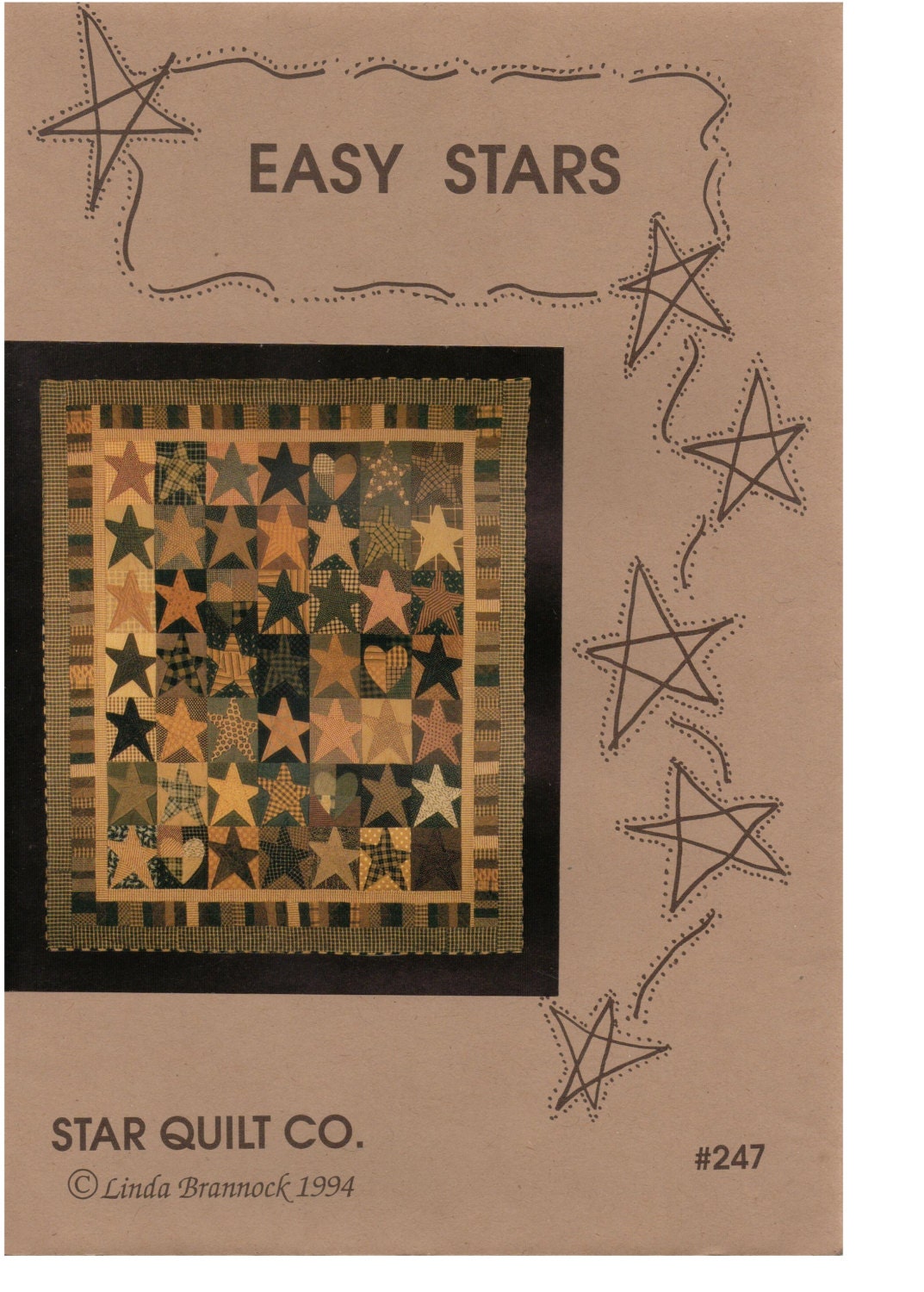 Primitive Quilt Pattern, Easy Stars Pattern, Linda Brannock, Country