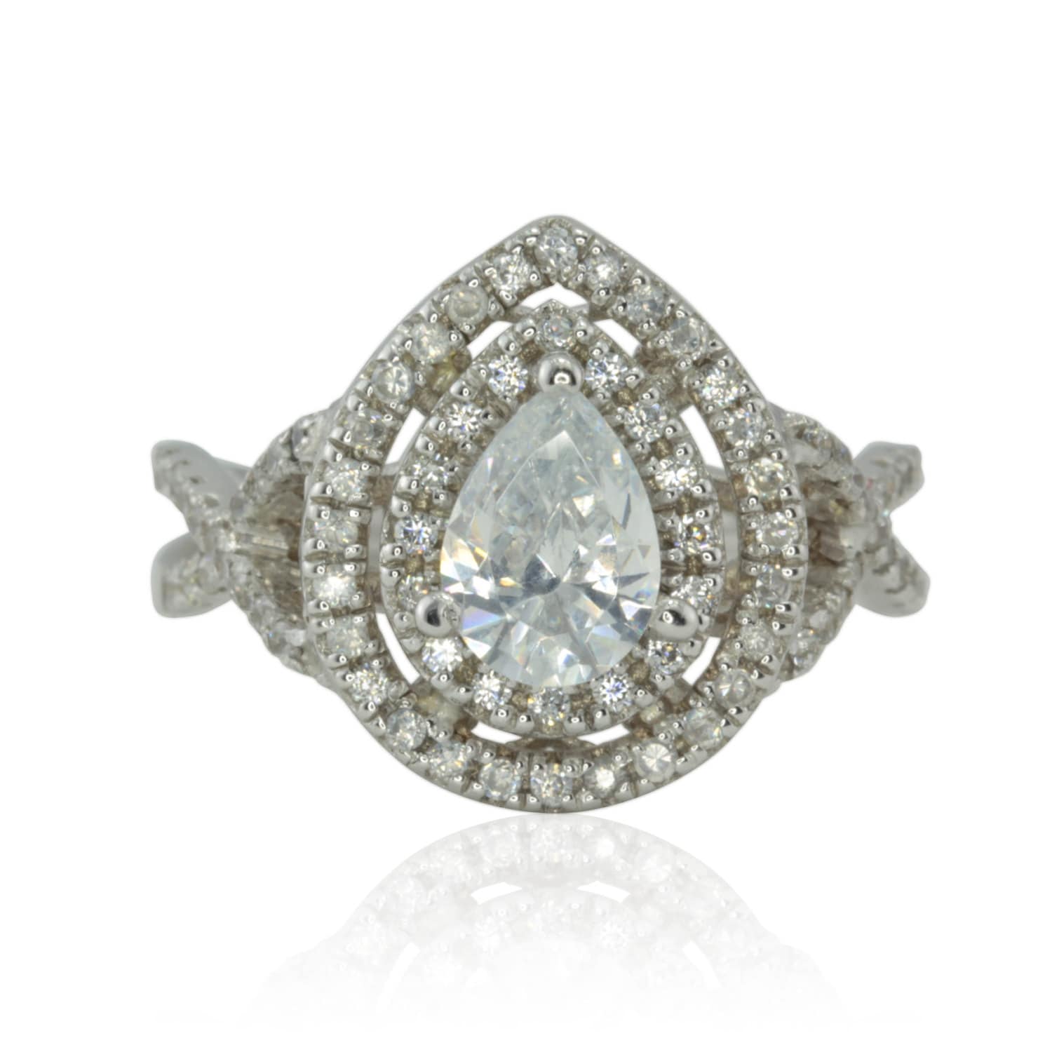 Cubic Zirconia Engagement Ring with Pear Shaped CZ Double Halo