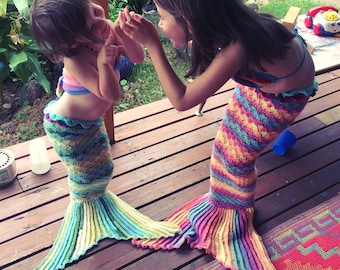 LaMalaTae custom crochet Mermaid Tail - handmade rainbow photo prop, pretend play mermaid tail costume for babies, toddlers & children.