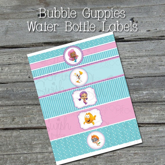 Bubble-themed Water Bottle Labels Wraps Guppy Starfish