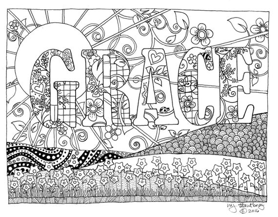 Coloring Page Hand Drawn GRACE downloadable