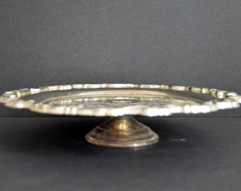 Vintage Silver Plated Cake Stand - Ornate Silverplated Serving Tray Hostess Gift Weddings Buffet Appetizer Tray Hors D'oervres Dish