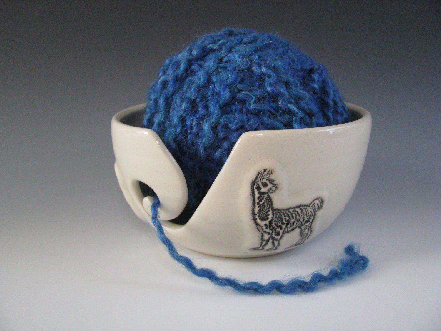 Ceramic Yarn Bowl / Pottery Knitting Bowl in White with Alpaca