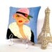 new..GIGI PARIS PILLOW, hand painted pillow, 5" X 5", soft blue, French lady, cloche, gift for her, francophile gift, aqua, Christmas gift