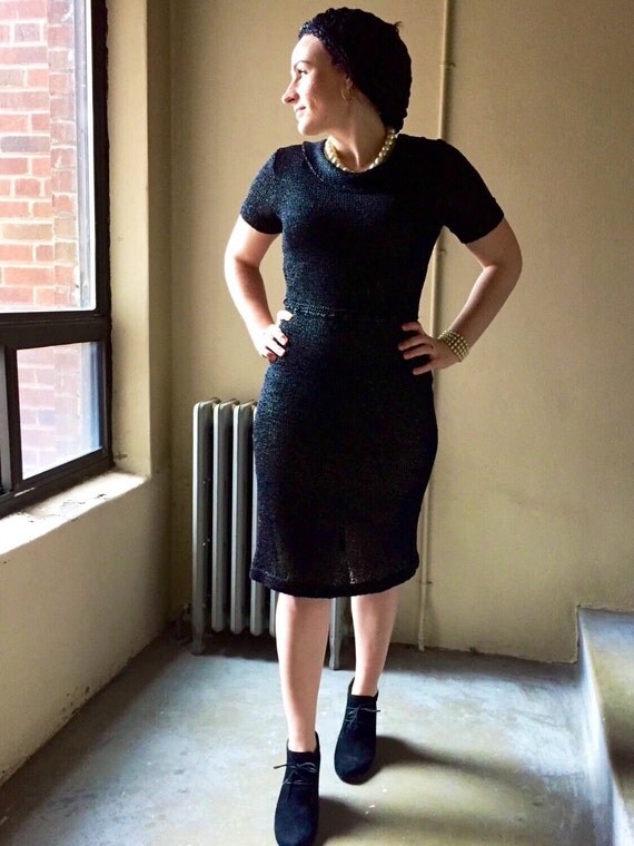 Vintage Dress Black Ribbon Dress High Waisted Handmade