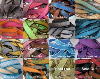 Hand Dyed Silk Ribbons, HappyGoLicky Silk Wrap Bracelet Replacement Crinkle Ribbons, Blue, Brown, Purple, Pink,Yellow, Red, Black, Turquoise