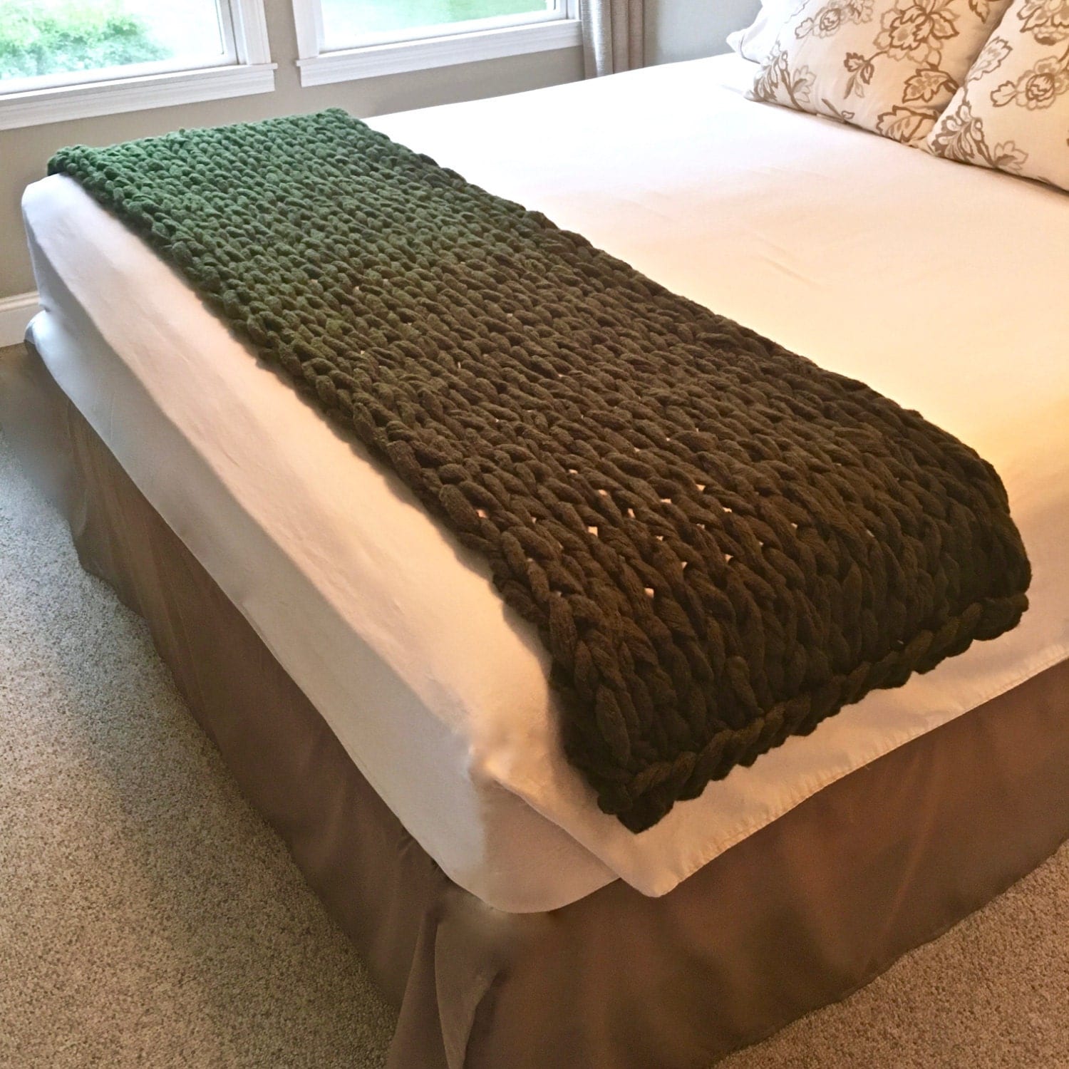 Chunky Knit Bed Runner fits end of a king size bed Chunky