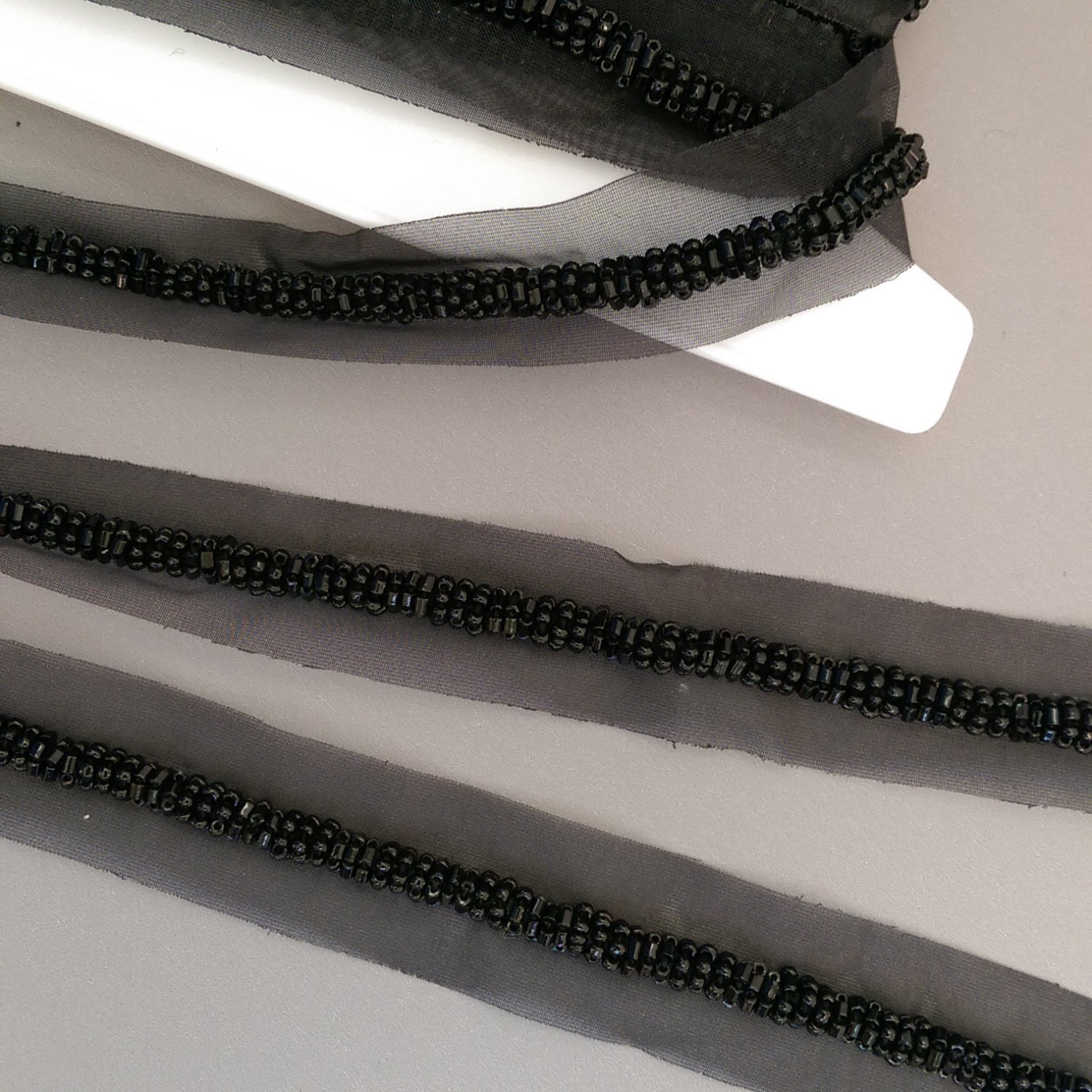 Black Beaded Trim by the 1/2 Yard Tubular Trim of Black