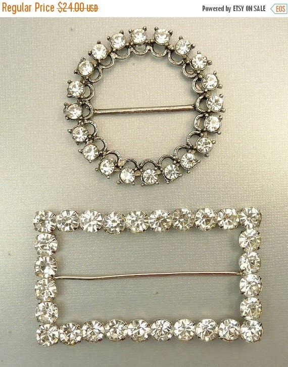 Two Vintage Rhinestone Belt Buckles by jujubee1 on Etsy