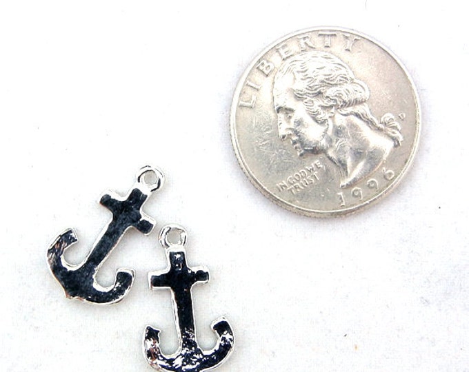 Nautical Anchor Charms Rhinestone Silver-tone