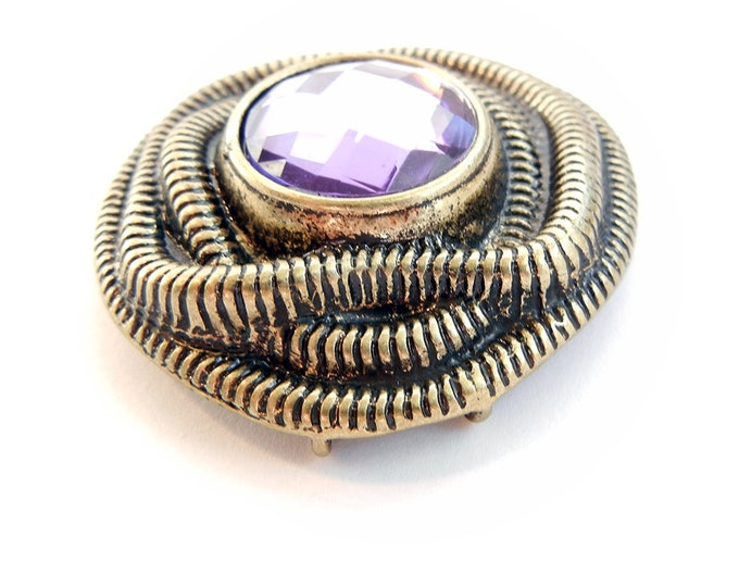 Four Link Burnished Gold-tone Connector Charm with Amethyst Purple Acrylic Faceted Focal