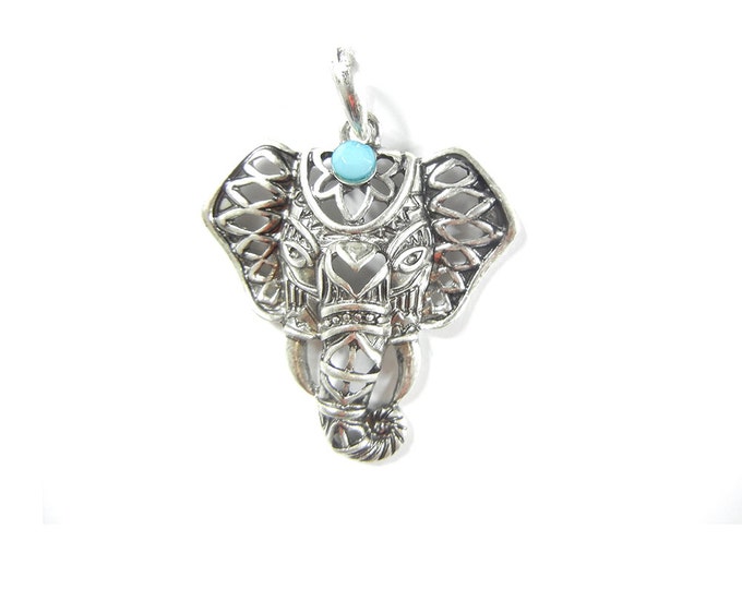 Antique Silver-tone Filigree Elephant Head Pendant