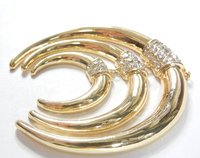 Triple Arc or Horn Pendant Gold-tone Rhinestones