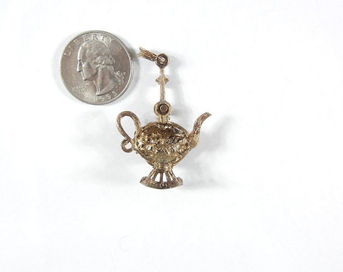 Topaz Rhinestone Magic Lamp Pendant Burnished Gold-tone