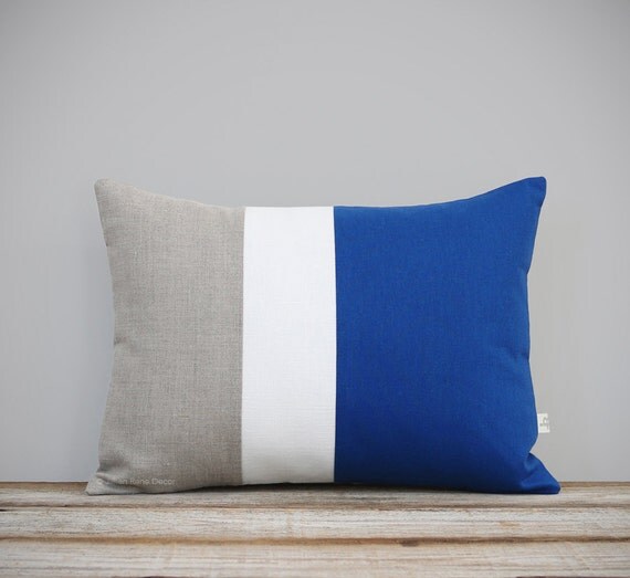 Indigo Blue Color Block Decorative Pillow with by JillianReneDecor