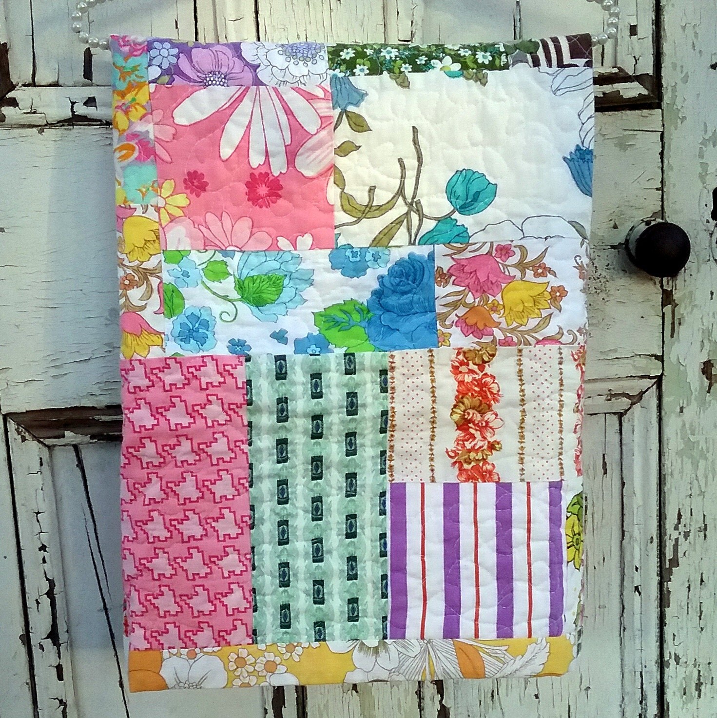 Upcycled Vintage Sheet Patchwork Baby Quilt by leahkl on Etsy