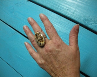 FREE SHIP size 10,  925 sterling silver polished cowrie shell ring XL, BearlyArtDesigns Store