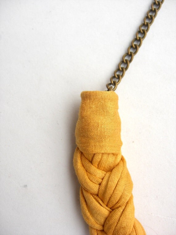 Mustard Braided Necklace Chunky Necklace Mustard Knotted by Tayny