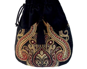 Tapestry Chenille Bag Black Velvet Bag Boho Bag Black Bag With Tassel Renaissance Bag