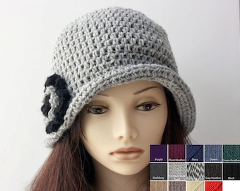 Wool Cloche Hat, Custom Choose Color, Hand Crochet Hat, Flower Winter Hat, 1920's Flapper Hat, Flapper Cloche