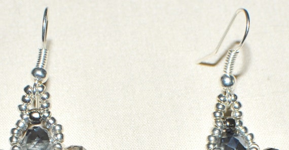 Silver Gray Crystal Beaded Earrings Gray Swarovski Earrings
