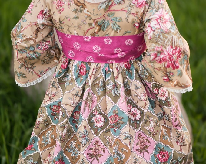 Country Flower Girl Dress - Toddler Girls Clothes - Rustic Wedding - Pink - Lace - Kimono Dress - Birthday - Garden Party - 2T to 7 years