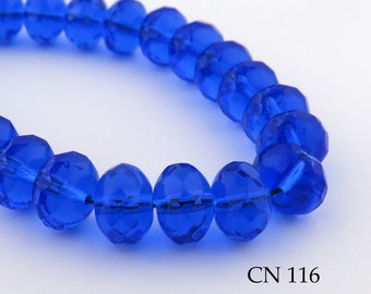 9mm Czech Glass Beads Rondelle, Sapphire Blue (CN 116) 12pcs BlueEchoBeads