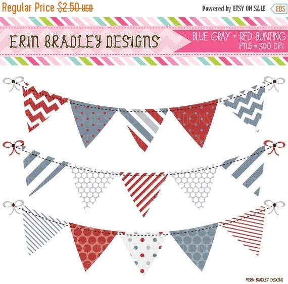 SALE Digital Clipart Graphics Bunting in Red by ErinBradleyDesigns