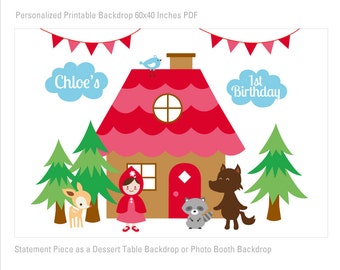 Little Red Riding Hood Birthday Printable Banner Backdrop 60x40 inches, Little Red Party Backdrop, Woodland Poster, HIGH RESOLUTION FILE