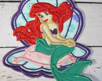 Mermaid in Shell - Iron On or Sew On Embroidered Custom Made Applique