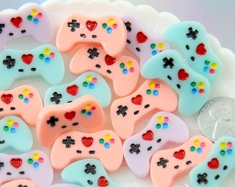 17mm Pastel Video Game Controller Resin Cabochon - Kawaii Gamer Plastic or Acrylic Flat Back - 6 pc set
