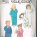 Toddler Sleeper, Robe and Pajamas Sewing Pattern One Piece Mandarin Collar Simplicity 7201 Children Size M Medium 2 3 Baby Boys Girls Cut