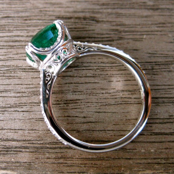 African Emerald Engagement Ring in 14K White Gold with