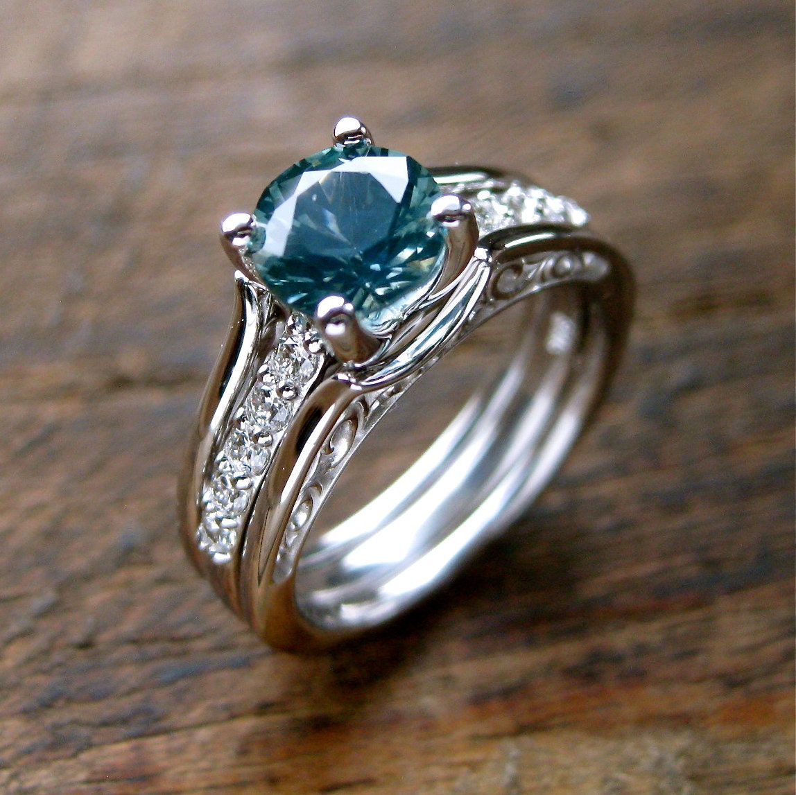 Sky Blue Montana Sapphire Engagement Ring with Diamonds and