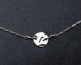 Butterfly Antenna Design, Sterling Silver Disc Necklace, Circle Necklace, Coin Necklace
