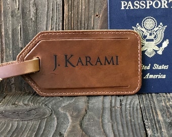 Personalized Luggage Tag - Pull-up Saddle Tan