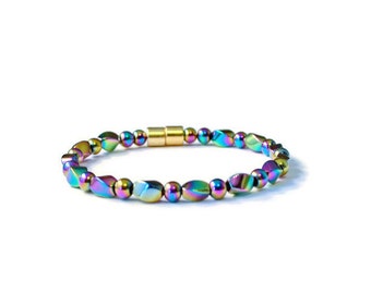 Rainbow Hematite Magnetic Bracelet, Pain Relief Jewelry