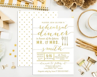Faux Press Rehearsal Dinner Invitations. Digital Printable Bridal Invites. Gold Press Invitations. Bridal Shower. Engagement. Wedding Shower
