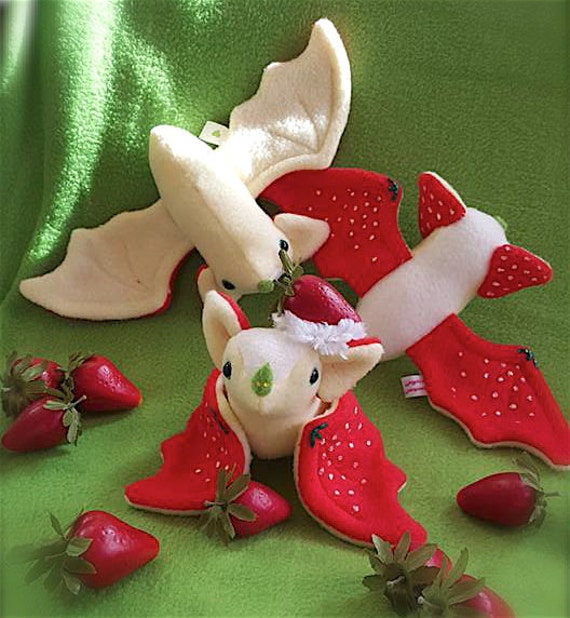 strawberry bat plush pink