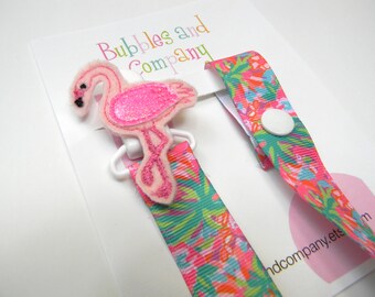 Lilly Pulitzer pacifier clip - girls pacifier clip - flamingo pacifier clip - lilly baby gift - binky clip - lilly pacifier holder