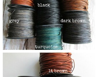 0.5mm Natural Dye Leather, .5mm round Leather Cord, Leather cord, Round cord, Small Leather Cord, ClassicBead, Natural Dye Leather