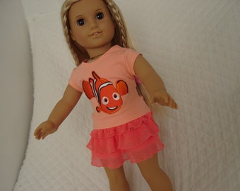 Finding Nemo T-Shirt and Ruffled Skirt for 18" Dolls American Girl Doll Clothes