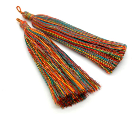 Multi Colored Cotton Tassel 3 1/2 inch 2pcs by HempBeadery on Etsy