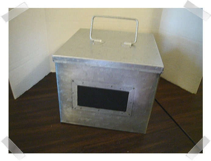 Galvanized Metal Square Container w/lid & Chalkboard