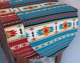 Southwestern Table Runner 36 inch Reversible Orange Red and Turquoise Southwest Table Runner Aztec Table Runner Sedona Table Runner