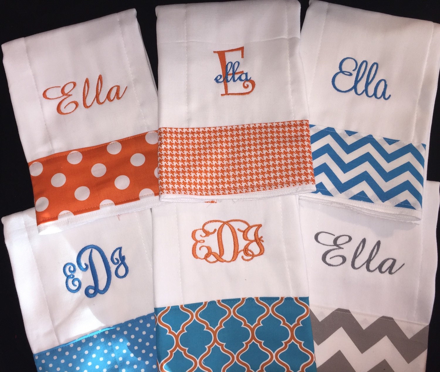 Personalized Monogrammed Baby Burp Cloth Set of 6 Cloths