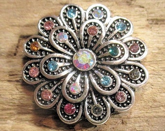 Multi colored rhinestone flower snap charm - Chunk charms - Fits Ginger Snaps, Magnolia Vine, Noosa - 18-20mm - Snap buttons