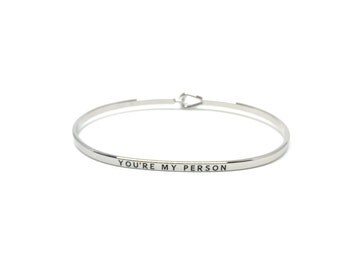 You're My Person Bangle, Thin Silver Bangle, Simple Silver Bangle Bracelet, Silver Engraved Bangle, Handstamped, Stacking Bracelet